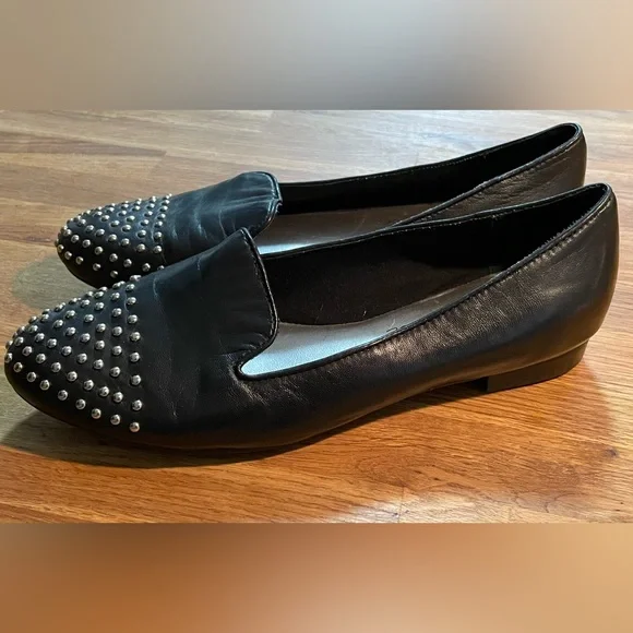 MARC FISCHER Black Leather, Silver Stud Flats (7M) - Picture 4 of 5
